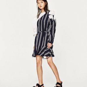 Zara Asymmetrical Navy & White Striped Dress NWT